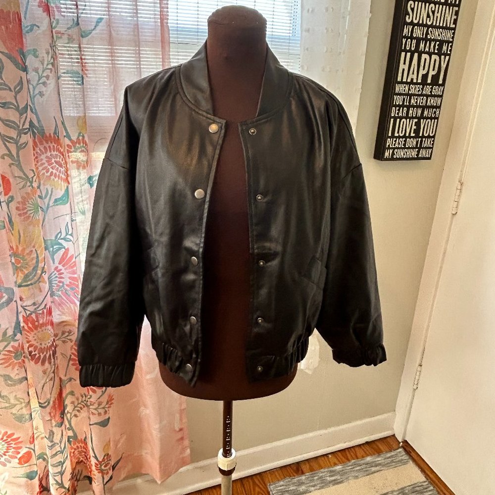 NWT Faux-Leather Bomber Jacket  - Petite XS